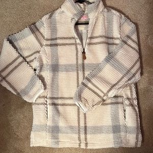 Pink Lily fluffy plaid Quarter Zip Pullover Sweater